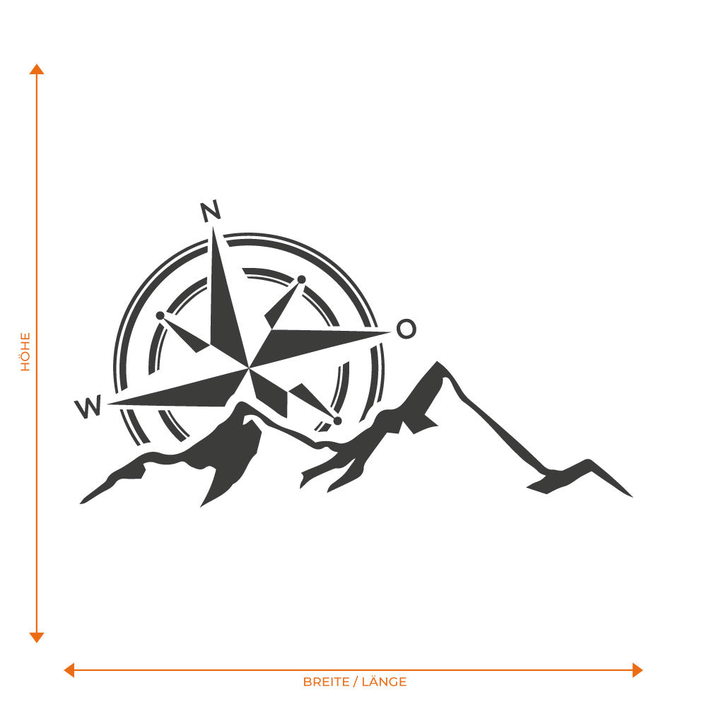 Kompass Bergsilhouette Folienschnitt Fahrzeugaufkleber mit Farbauswahl und in Wunschgröße von STICKYHUGO