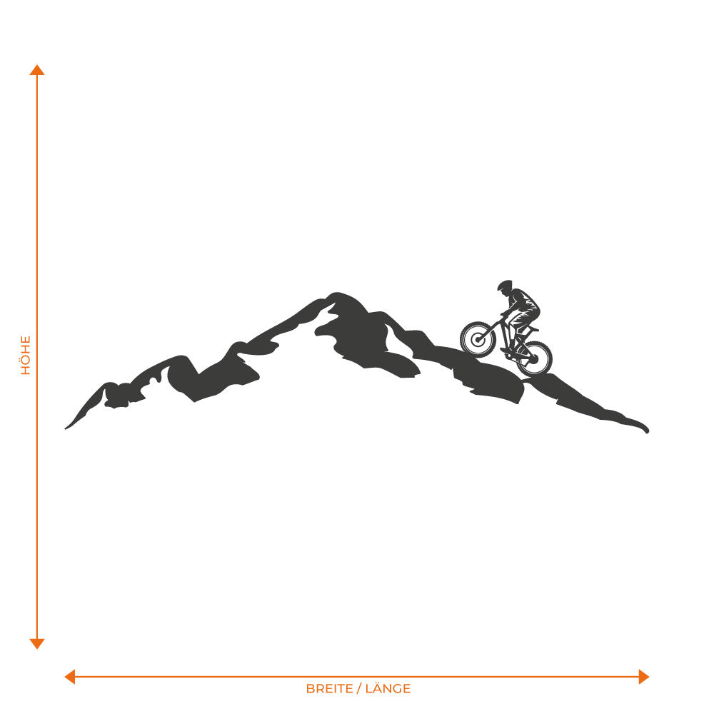 Mountainbiker Bergsilhouette Folienschnitt Fahrzeugaufkleber mit Farbauswahl und in Wunschgröße von STICKYHUGO